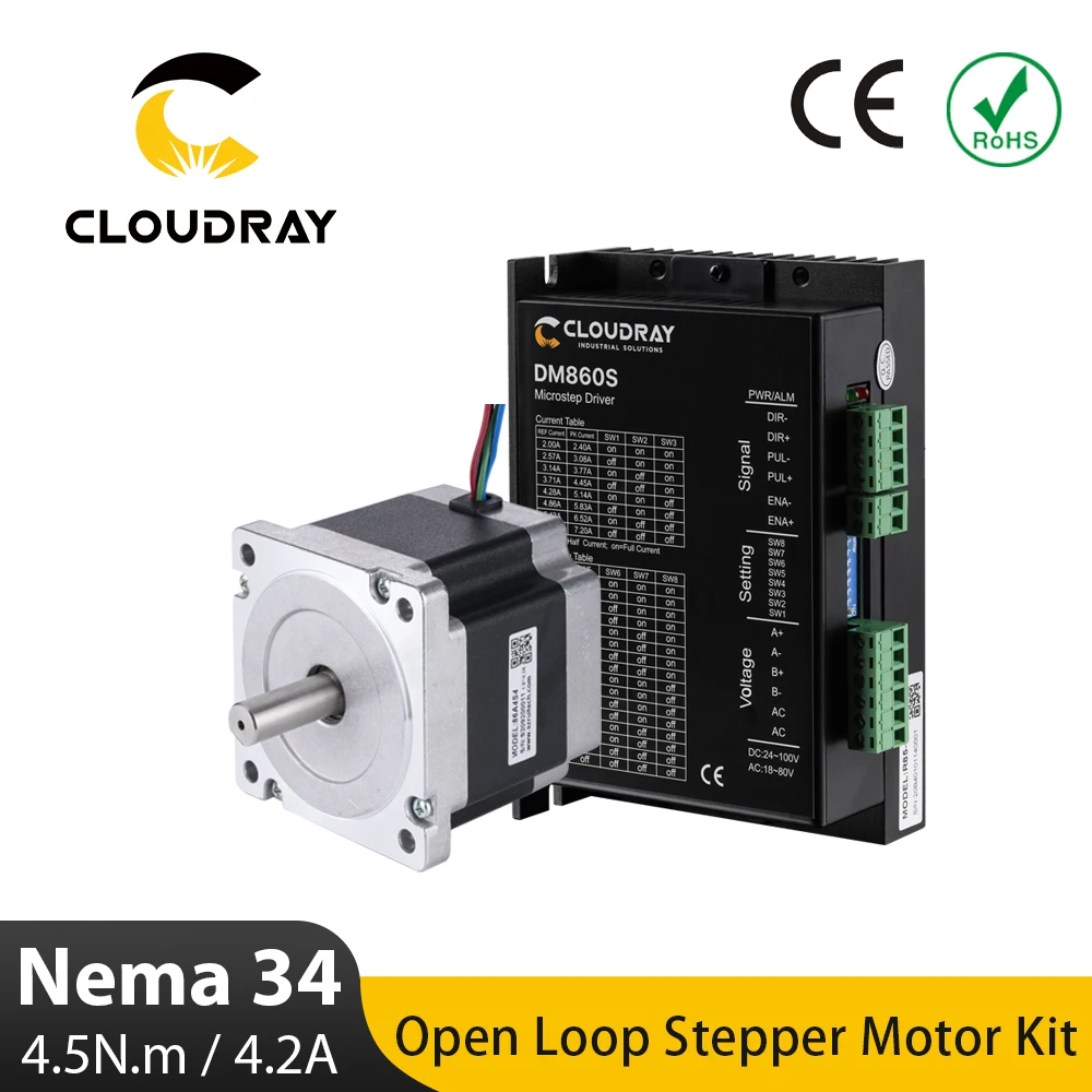 Cloudray Nema 34 Open Loop Stepper Motor 4.5N.m 4.2A 12.7mm Shaft Diameter and 2.4A-7.2A Driver for 3D printer CNC Machine