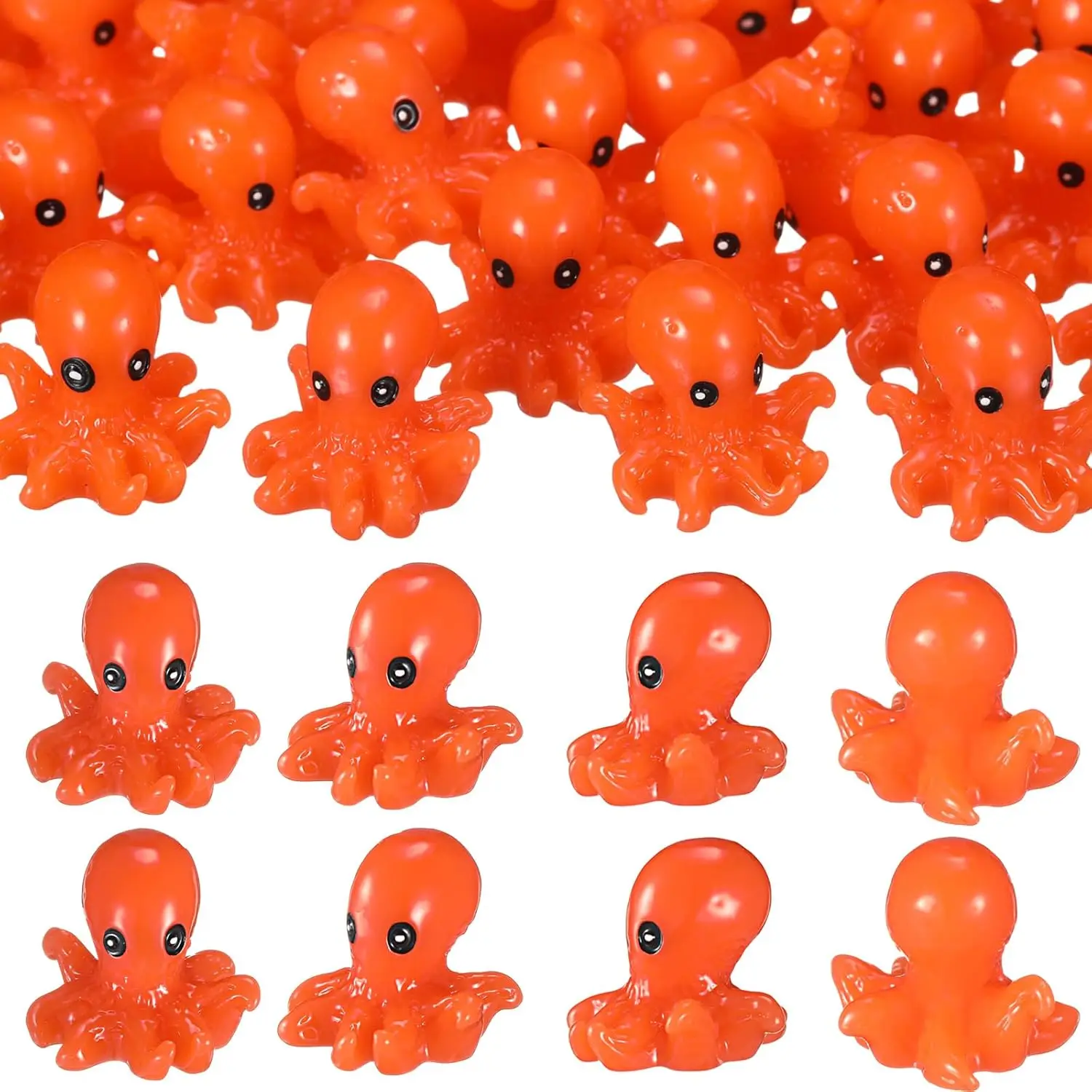 20 Pcs Tiny Orange Resin Octopus Figurines, Mini Animal Charm Ornaments, Small Decor for Aquarium, Dollhouse, Patio Garden, Desk