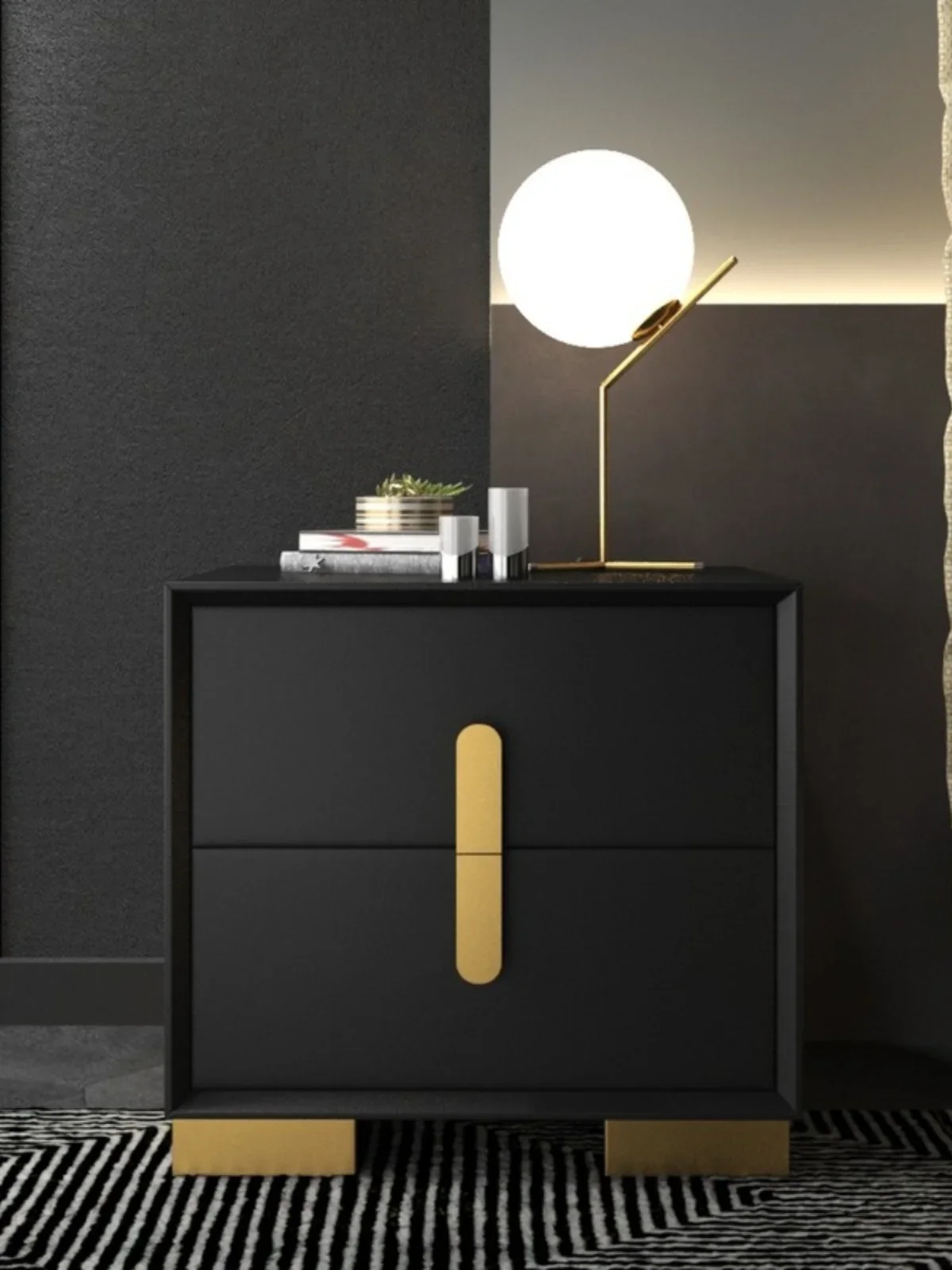 

Internet famous bedside table, simple and modern, light luxury leather solid wood soft pack, Nordic small unit bedroom