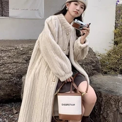 Retro Style Eco-friendly Fur Coat for Women New Standing Collar Loose and Long Thick Faux Mink Fur Fur Coat