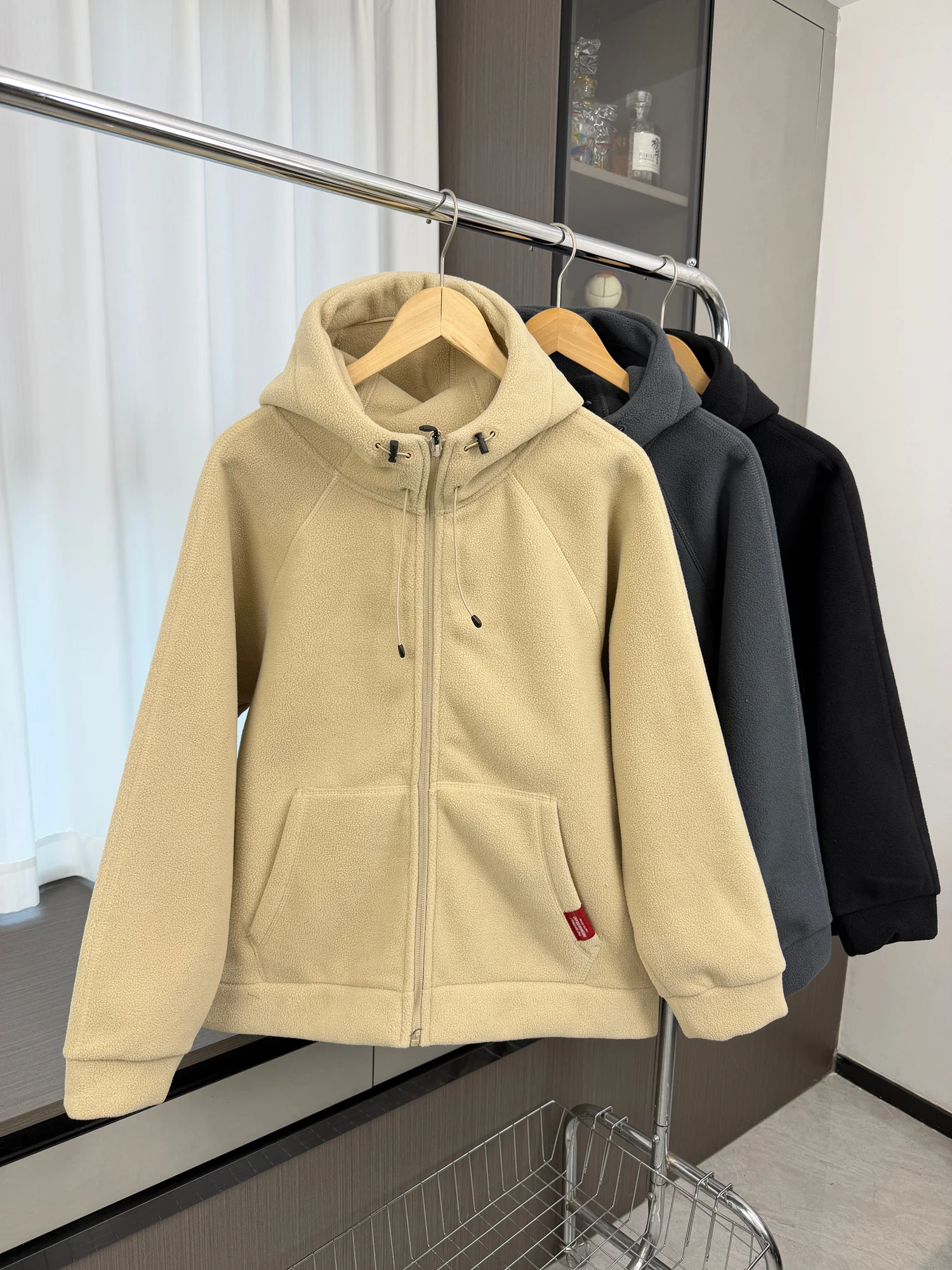

Двусторонняя флисовая куртка с капюшоном для мужчин, повседневная модная уличная теплая куртка, простое американское осенне-зимнее мужское утепленное пальто