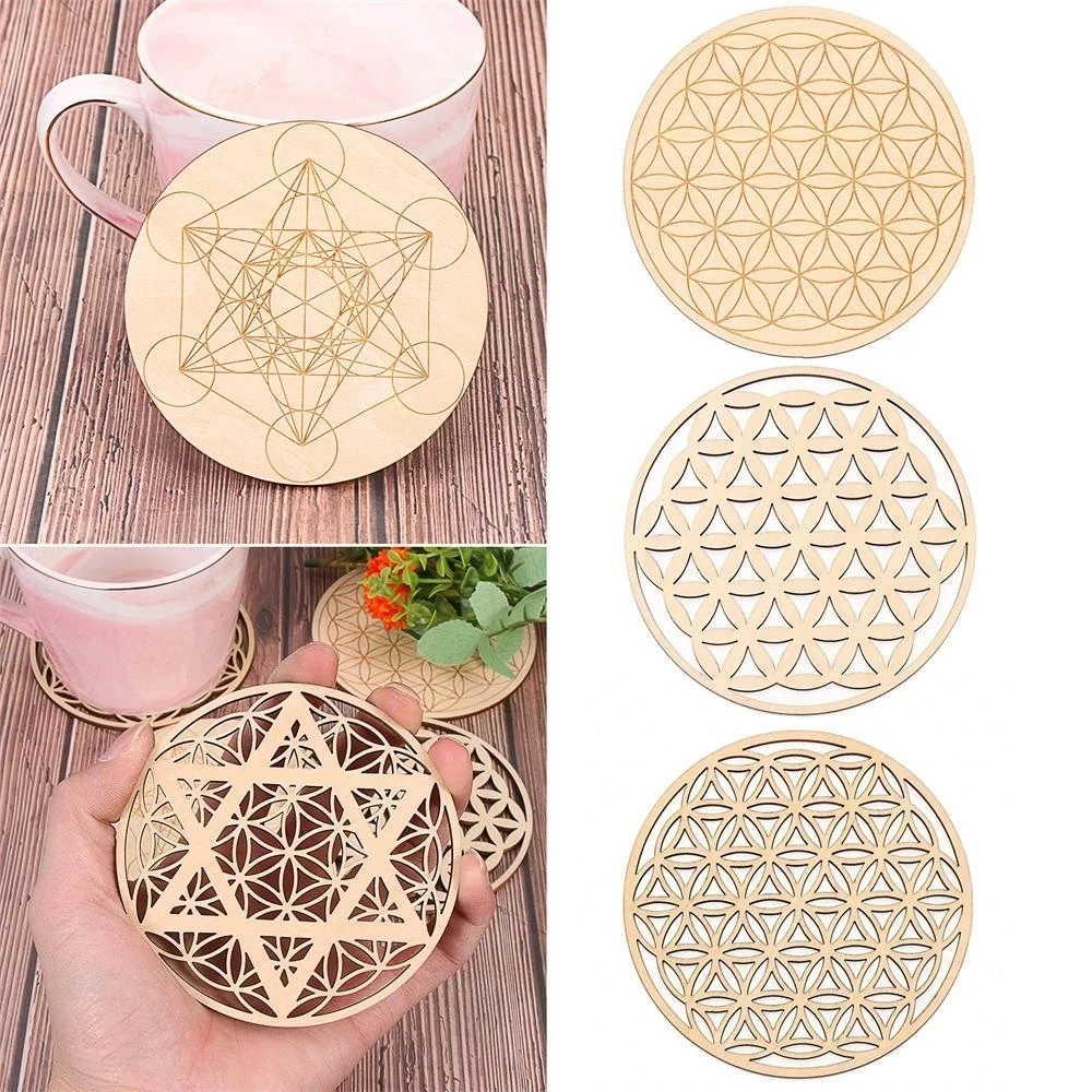 Wooden Wall Sign Flower of Life Shape Coaster Laser Cut Wood Wall Art DIY Coaster Craft Making Geometry Ornament Home Decor