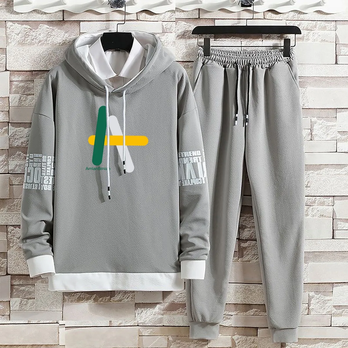 Hoodies Set Summer Autumn Suits Pants Pullover Hat Casual Hood  Print Sweaterhoodie Men Top Long Sleeves New Clothing for Men