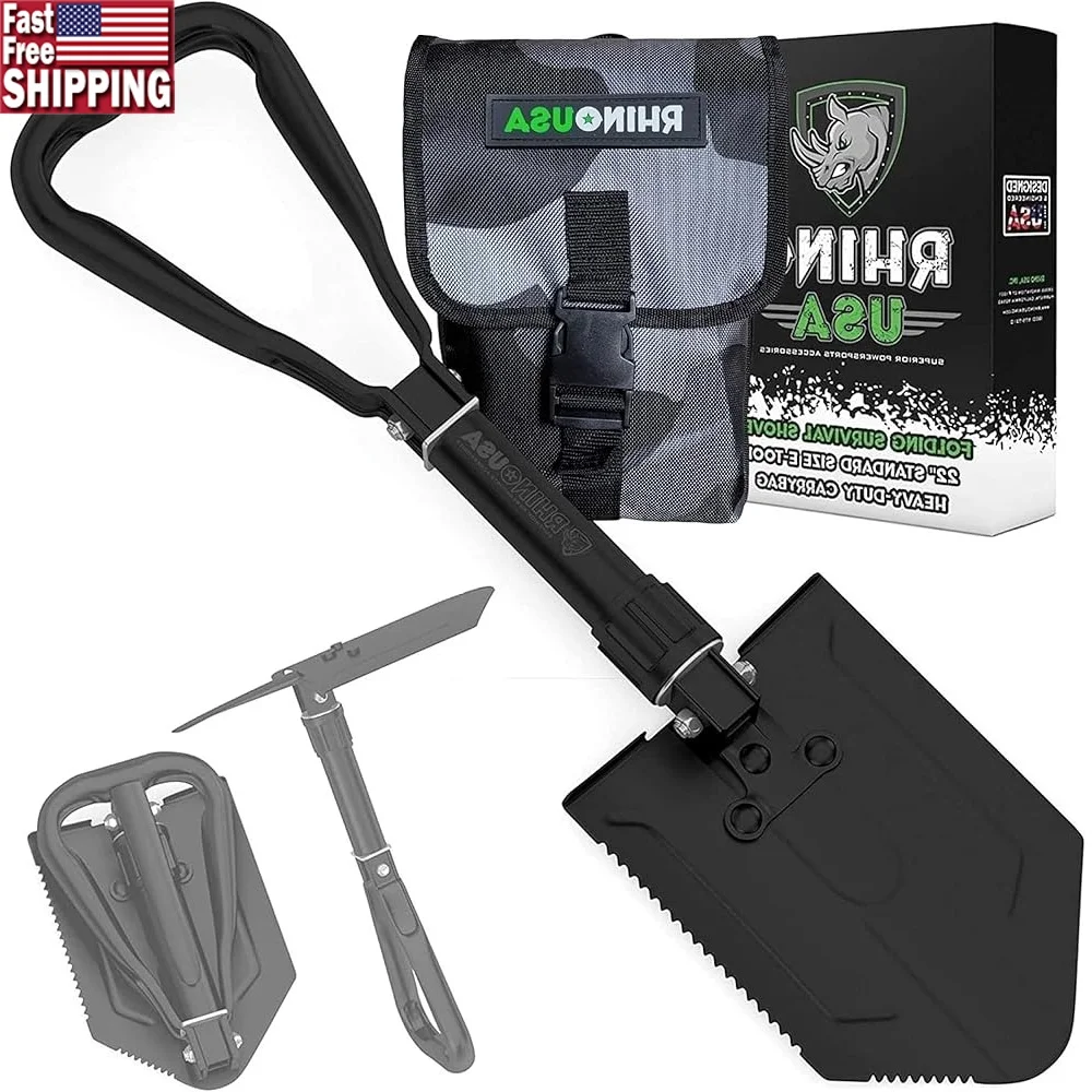 

Folding Survival Shovel Pick Heavy Duty Carbon Steel Military Entrenching Tool Portable Camping Gardening Off Road Beach