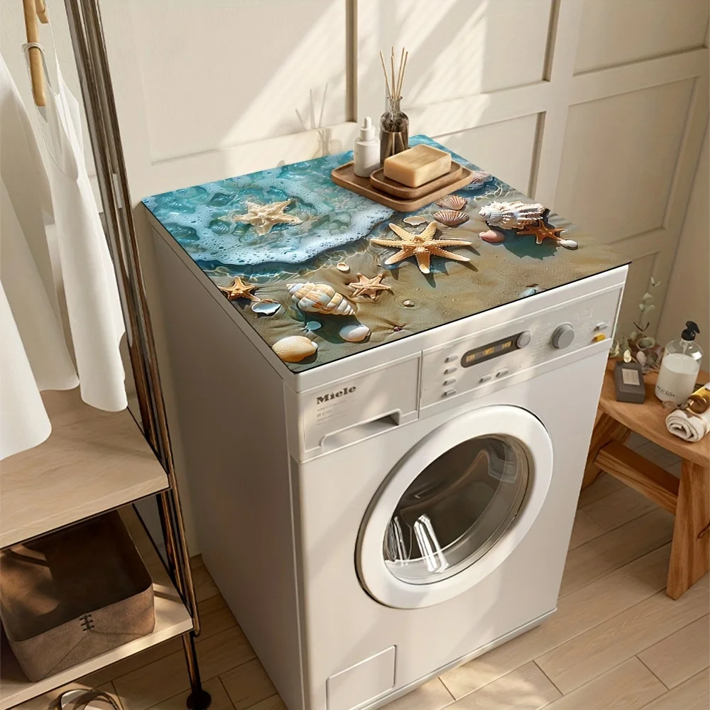 VIKAMA Starfish And Shell Pattern Anti-Slip Washing And Drying Machine Top Pad - Durable Dust-Proof Protective Cover, Home Decor