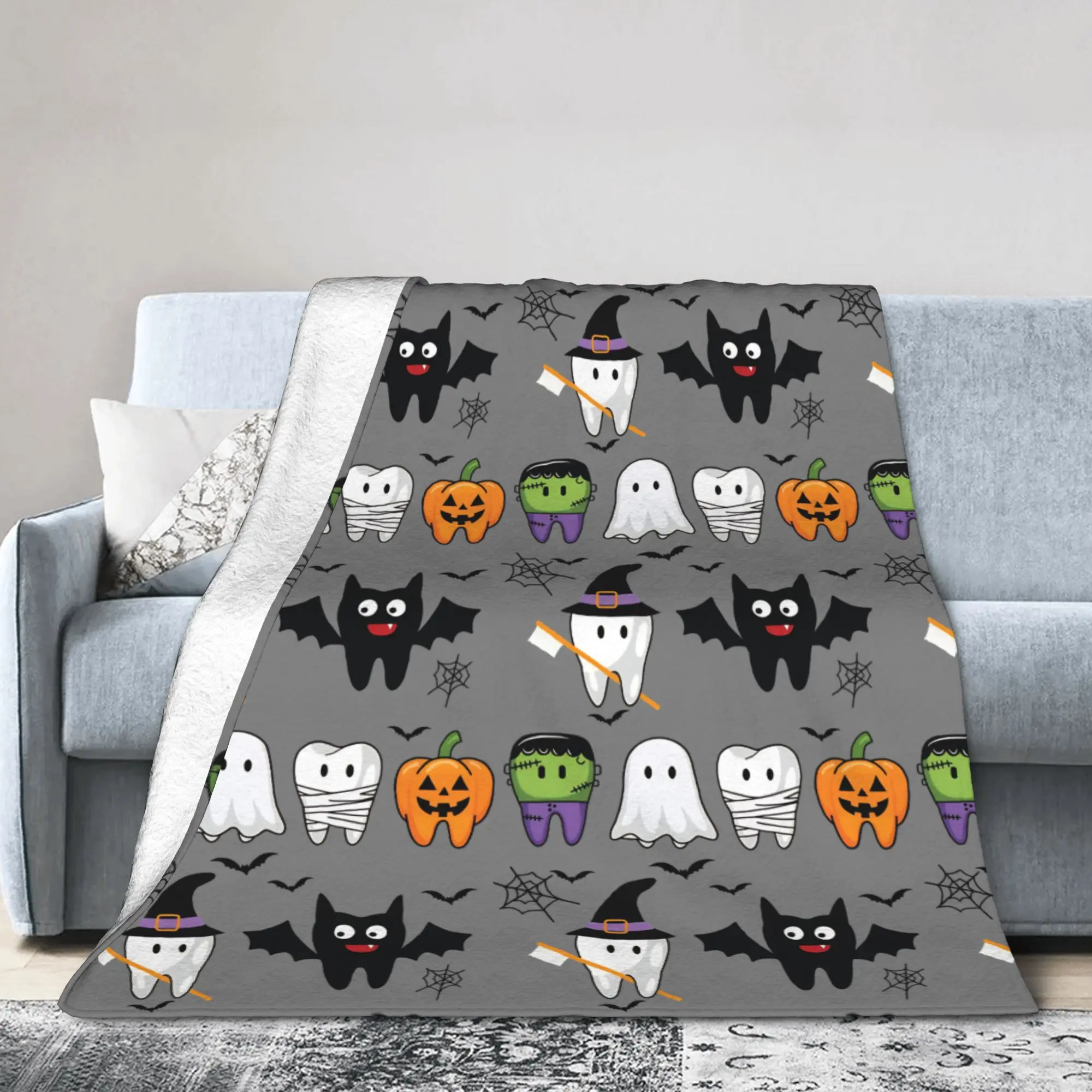 Tooth Dentist  Knitted Blankets Flannel Cartoon Teeth Helloween Super Warm Throw Blankets for Bed Bedroom Quilt