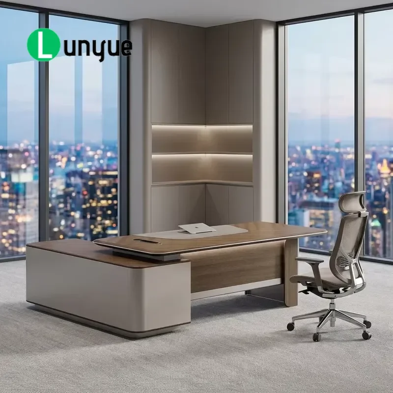 Modern L Shaped Wooden Director Desk Luxury CEO Boss Office Furniture Computer Workstation for Home Business Executive