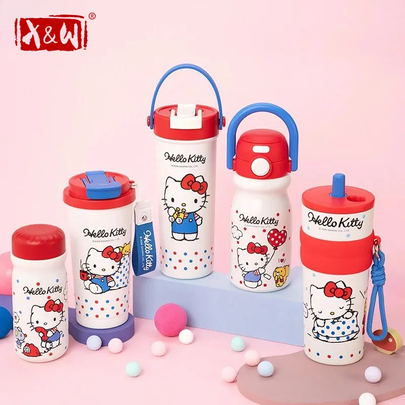 X&W HelloKitty Classic Series Edelstahl Auslaufsicherer Isolierbecher Kaffee-Milch-Eimer Tragbarer Outdoor-Getränkebecher
