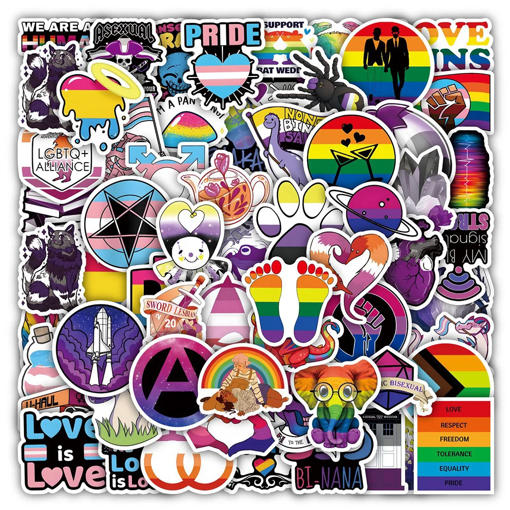 

10/30/60/128pcs Funny Nonbinary Pansexual Bisexual Asexual Pride Stickers LGBT Gay Cartoon Decals Helmet Notebook Phone Decals