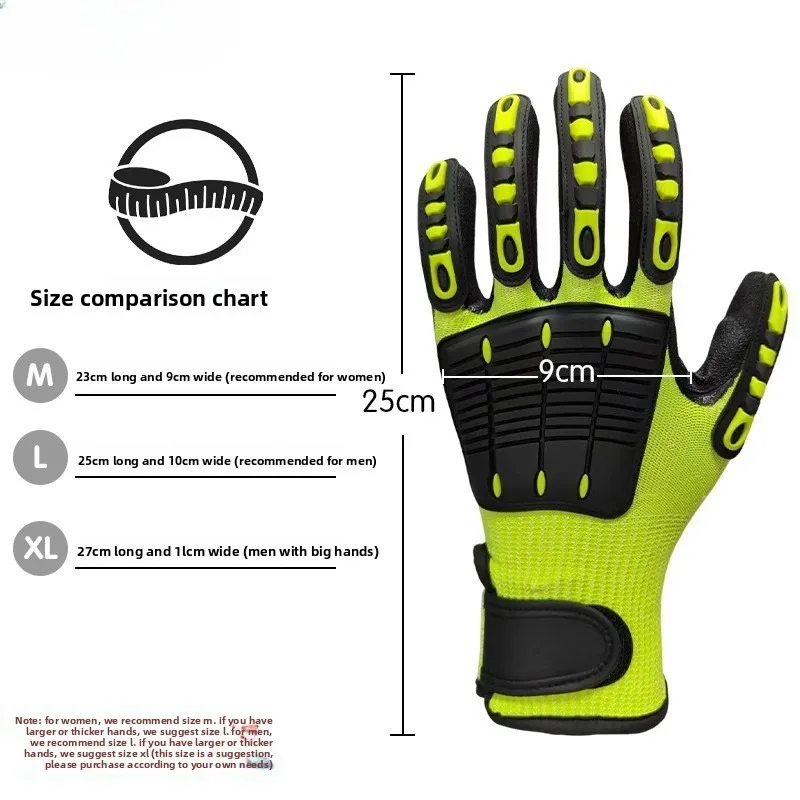 قفاز أمان أصفر فلوري مضاد للصدمات ممتص للصدمات متعدد الأغراض غير قابل للانزلاق صناعة الحماية الميكانيكية المقاومة للتآكل #2