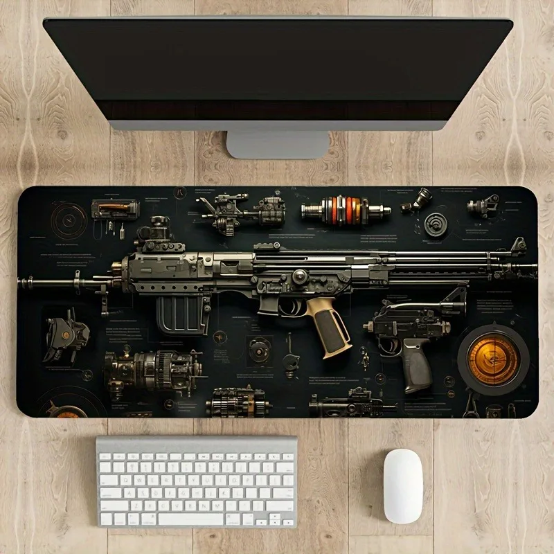 لوحة ماوس كبيرة للألعاب مع تصميم بندقية هجومية ، حصير طاولة ألعاب مكتبية ، مطاط ، وسادات لوحة مفاتيح مانعة للانزلاق ، XXL ، 90x40cm