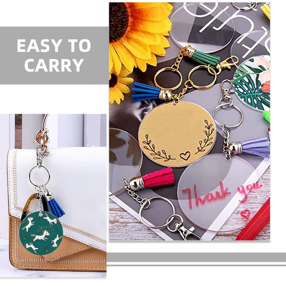 

120 Sets Clear Acrylic Keychain Blanks DIY Handmade Decorative Pendant Blank Key Ring Necklace Dog Tag Craft Supply