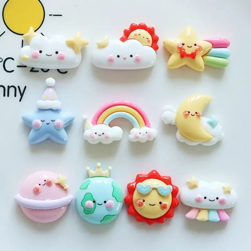 Resin 3D cartoon bright clouds sun 10pcs Scrapbook Crafts DIY Accessory Decor Figurines