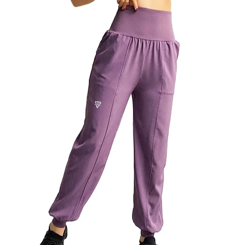 PofyBofy Side Pocket Widen Waistband Quick Drying Elastic Women Harlan Ankle Pants Fitness Yoga Running Workout Casual Trousers