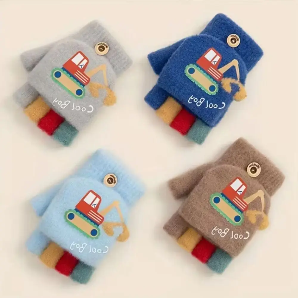 

2-6Y Cozy & Cute Boys' Flip-Top Gloves - Warm Winter Fingerless Mittens for Youngsters, Perfect for Daily Wear & Outdoor Play