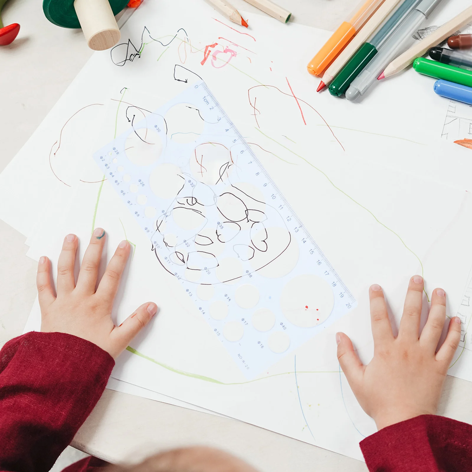 6 قطعة أداة مسطرة ثقب الدائرة قالب رسم هندسي استنسل قياس بلاستيكي لطلاب الهندسة المعمارية #6