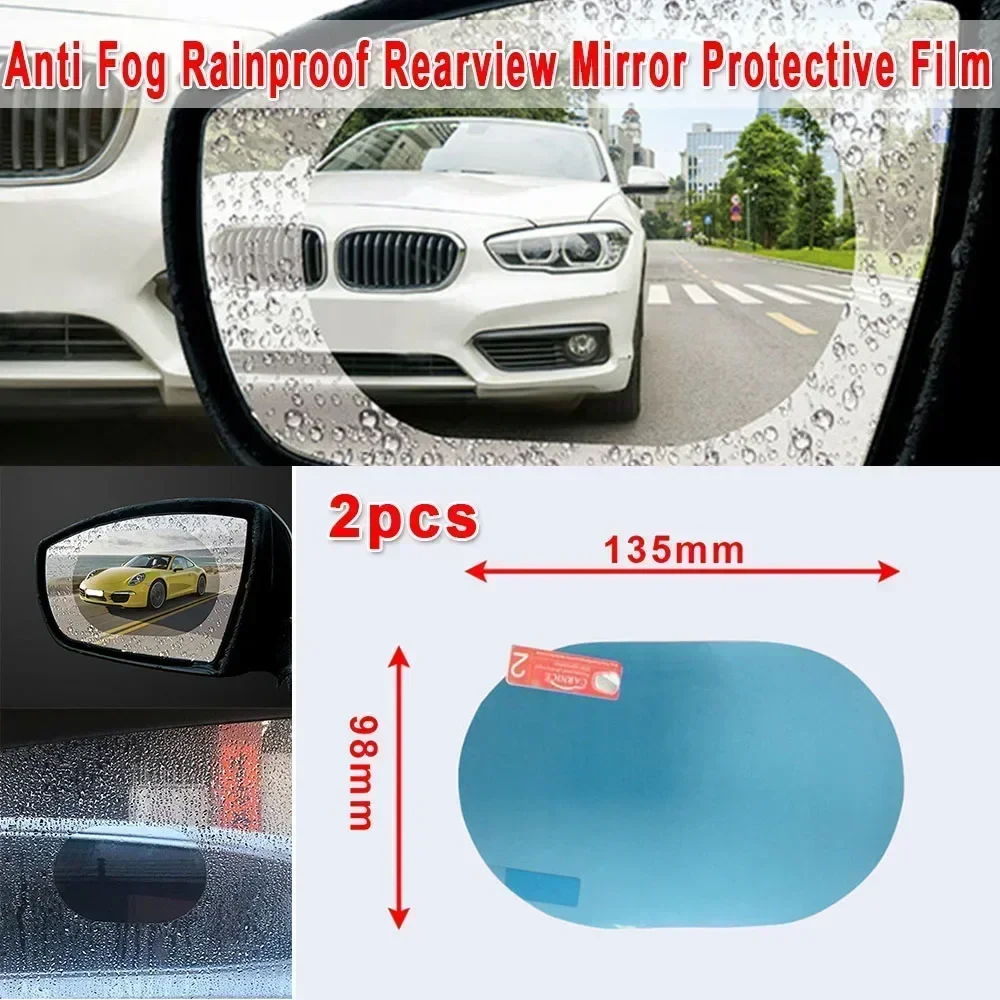 2pcs PET+Nano Coating Oval Car Auto Anti Fog Rainproof Rearview Mirror Protective Film Accessory Film Rain Protection