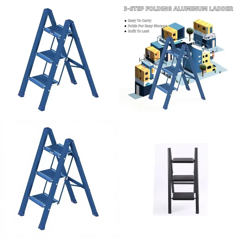 for Multifunctional Industrial Three Step Aluminum 6063 Folding Ladder 150kg Load Bearing 50 Degree Climbing Angle Modern