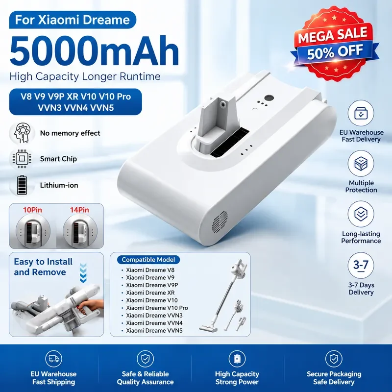 5000mAh Replacement Battery for V8 V9 V9P XR V10 VVN3 VVN4 Vacuum Cleaner Rechargeable Power Pack with BMS