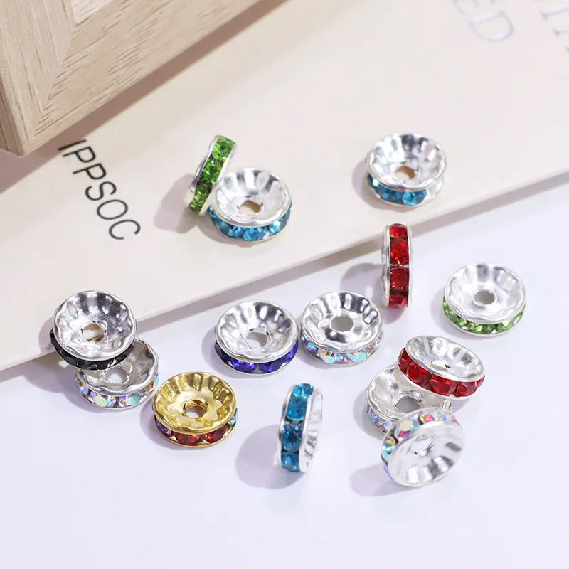 الماس الدائري حبة سوار مع الماس كريستال حافة مسطحة حجر الراين حلقة واحدة مختلط اللون متعدد الألوان Diy مجوهرات اكسسوارات