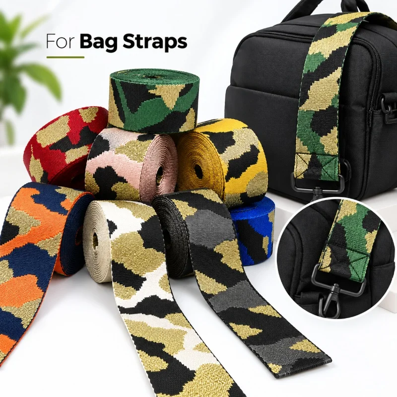 2/3/5/10M 50mm Jacquard Webbing Backpack Strap Travel Bag Tape Camera Sling Belt Woven Ribbon Replacement DIY Sewing Accessories
