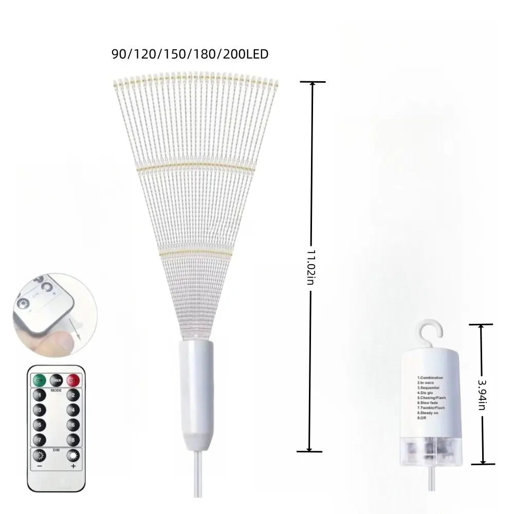 Bagus 1 Buah Lampu Kembang Api Gantung LED 8 Mode Lampu Peri Remote Control Bertenaga Baterai, Lampu Tali untuk Liburan, Pernikahan, Pesta