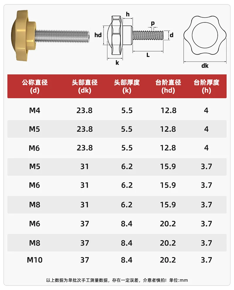 5/10Pcs Carbon Steel M4 M5 M6 M8 M10 Six-Star Shape Thread Clamping Handle Bolt Plastic Hand Knob Tightening Screw White