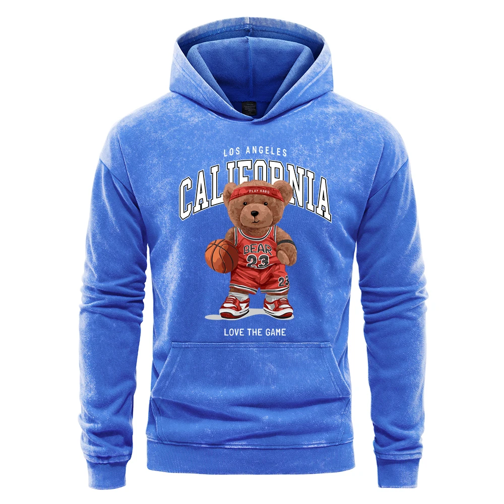 Basketball Bear California Printing Washed Hoody Fashion Loose Hoodie Cotton Autumn Hoodies Distressed Casual Sportswear Unisex