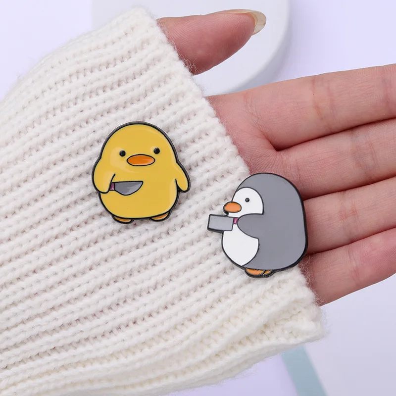 Cute Cartoon Penguin with a Knife Series of Alloy Corsage Beautiful Penguin/Yellow Duck Modeling Animal Badges image 3