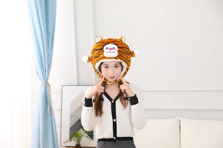 30cm Cosplay Simulation lovely tiger head Cartoon headgear photo performance props Stuffed Plush Toys costume party girl gift