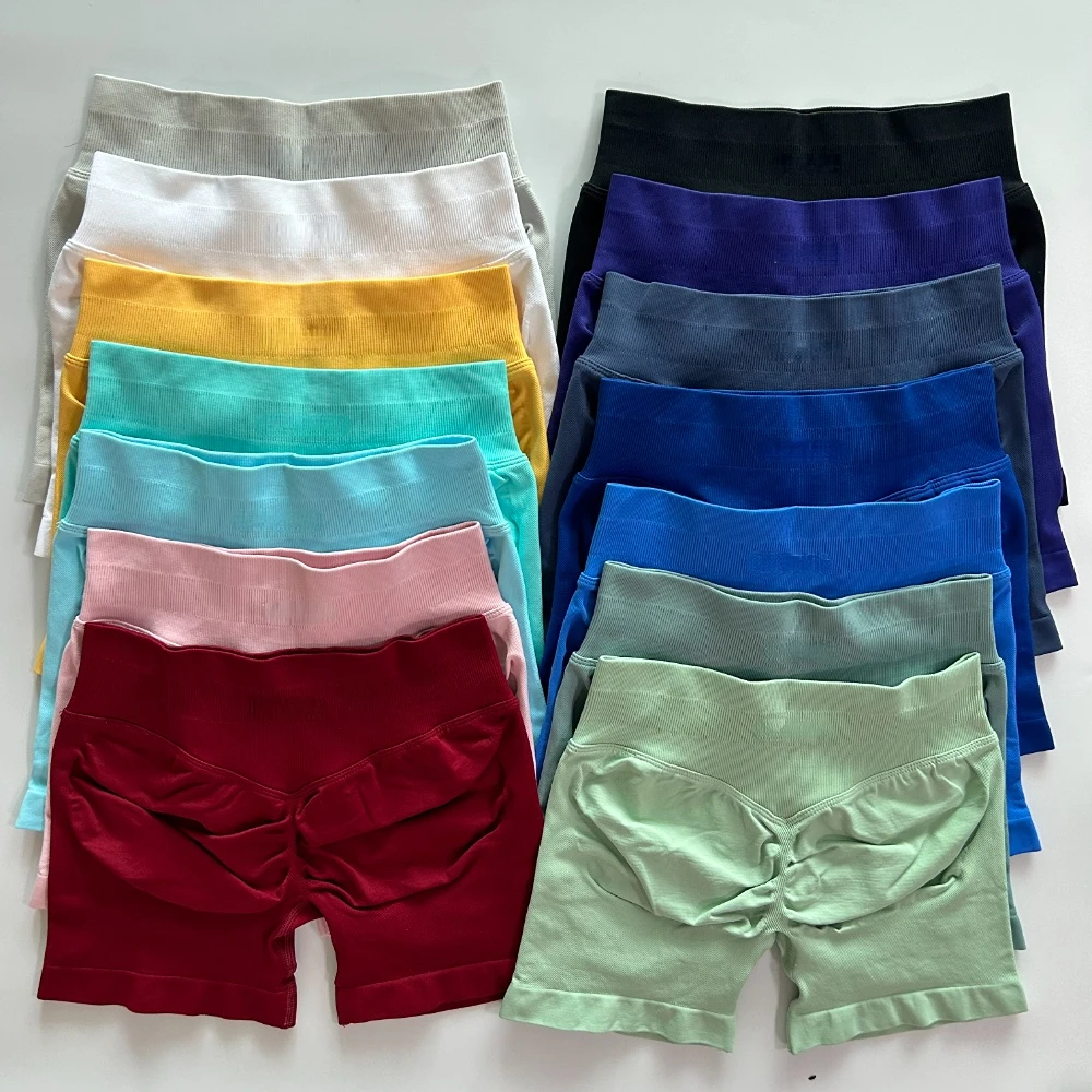 Pantalones cortos de impacto de 4,5 pulgadas, Shorts de Yoga con banda BAJA acanalada, sin costuras, flexibles, para entrenamiento, gimnasio, para