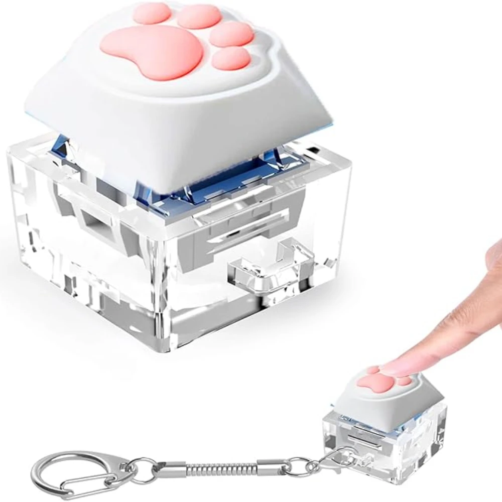 Keyboard Keychain Fidget Cat's Paw Keycap Fidget Clicker Key Chain Decompression Cute Cat's Paw Stress Relief Gifts