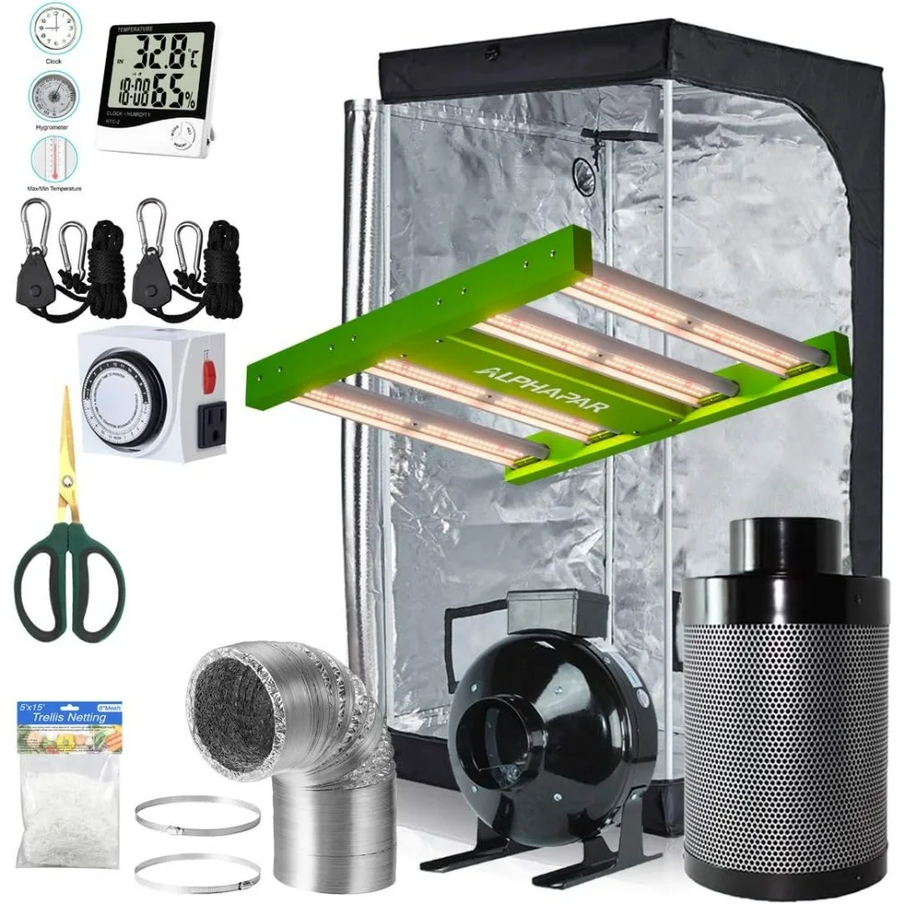 100W Grow Light Fixture Kit + 32''x32''x63'' Mylar Grow Tent + 4'' Fan Filter Duct Combo Indoor Grow Tent Complete Kit System