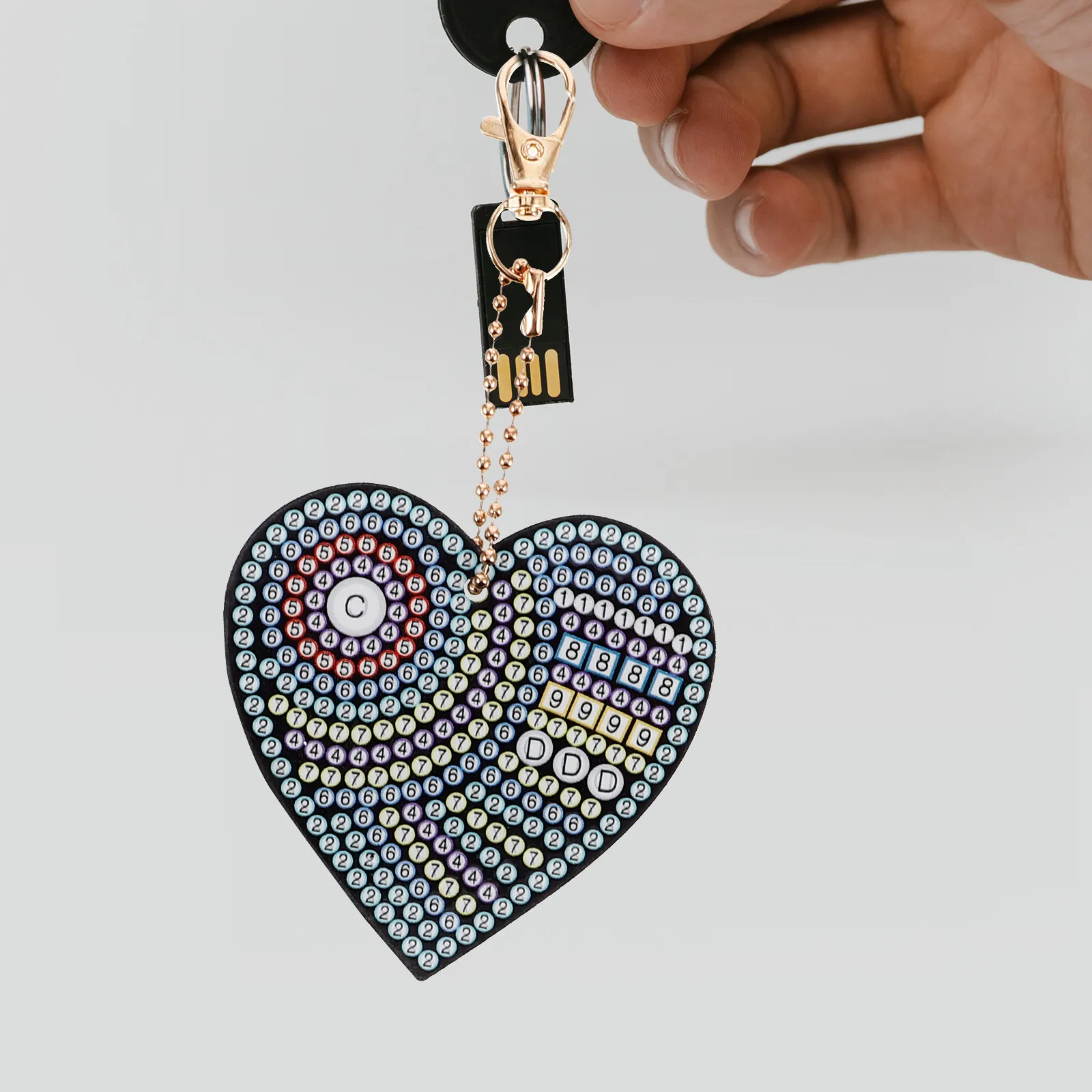 5Pcs Diamond Keychain Handmade DIY Full Drill Beads Painting Heart Pendant Fractal Decoration for Bag Phone Charm - view 6