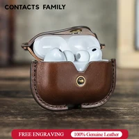Funda de cuero genuino para AirPods Pro 3, funda Airpod Pro de 2.a y 1.a generación, caja de carga para auriculares inalámbricos Bluetooth con gancho
