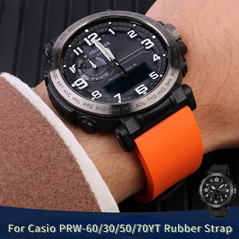 Quick release Wrist band For Casio PROTREK Watchband PRW-60 PRW-30 PRW-50 PRW-70YT Fluorine Rubber Sports men\'s Watch strap 23mm