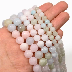 6/8/10mm AA Natural Stone Colorful Morganite Smooth Round Loose Spacer Beads for Jewelry Making DIY Bracelets Accessories 15''