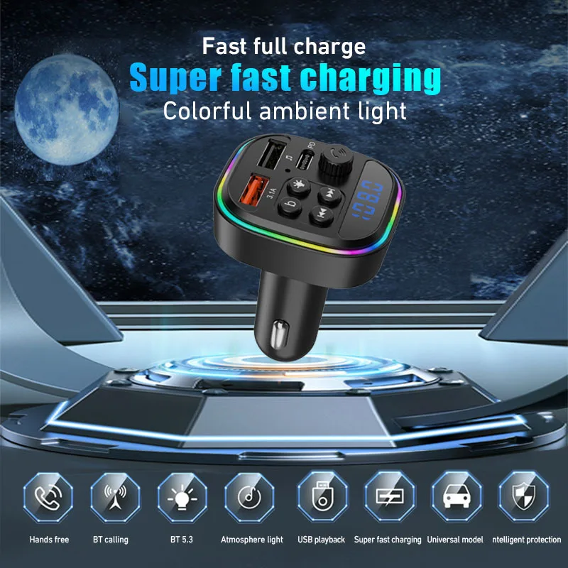 Car USB Chargers C16 Car Bluetooth MP3 Player FM Transmitter Car Bluetooth Receiver USB Charger with TYPE-C Port