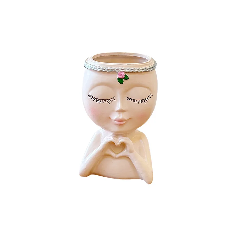 Minimalist Heart Girl Pen Holder Resin Desktop Storage Box Creative Artistic Ornament Home Office Table Decor Gift