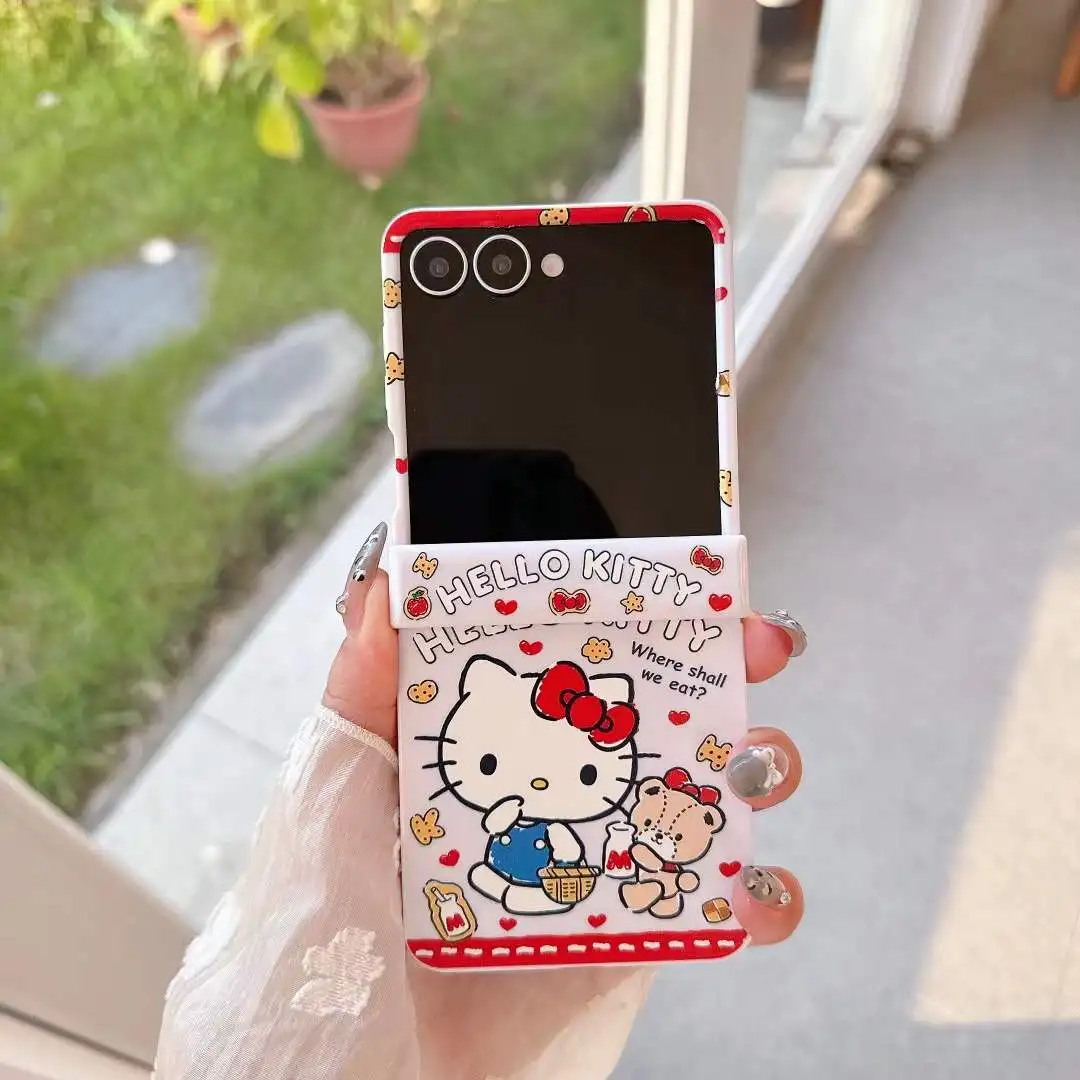 Kawaii Y2K لطيف مرحبا كيتي جراب هاتف لسامسونج غالاكسي Z فليب Z فليب 7 6 5 4 3 Zflip6 Zflip5 Zflip4 Zflip3 كاندي فوندا