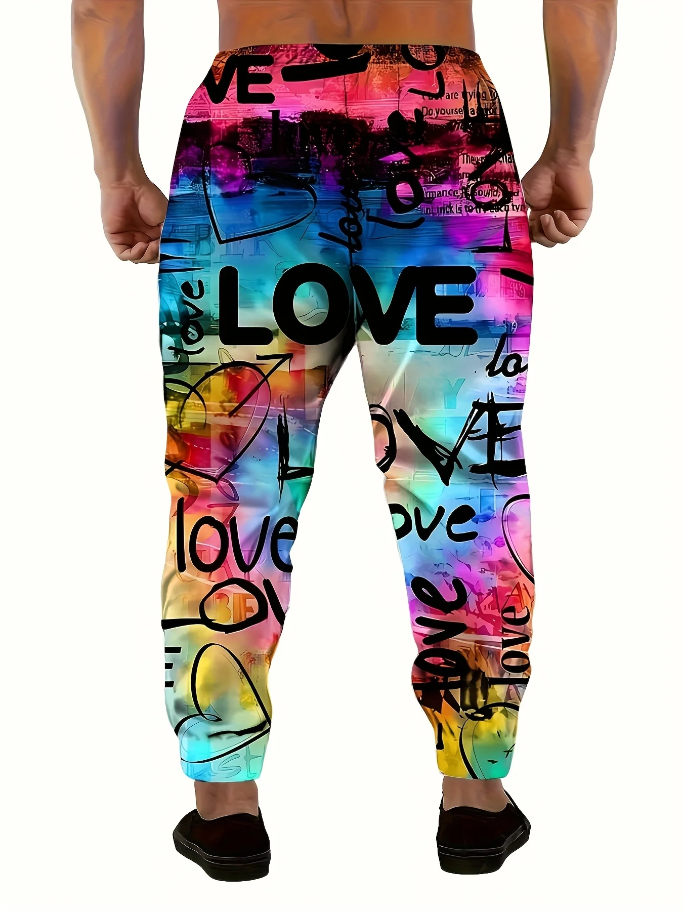 Neuheiten: Graffiti Love Peace Print Unisex Jogginghose, Gerade Geschnitten, Hip-Hop Streetwear Sweatpants, Urbanes Alltagsoutfit – Detail 6