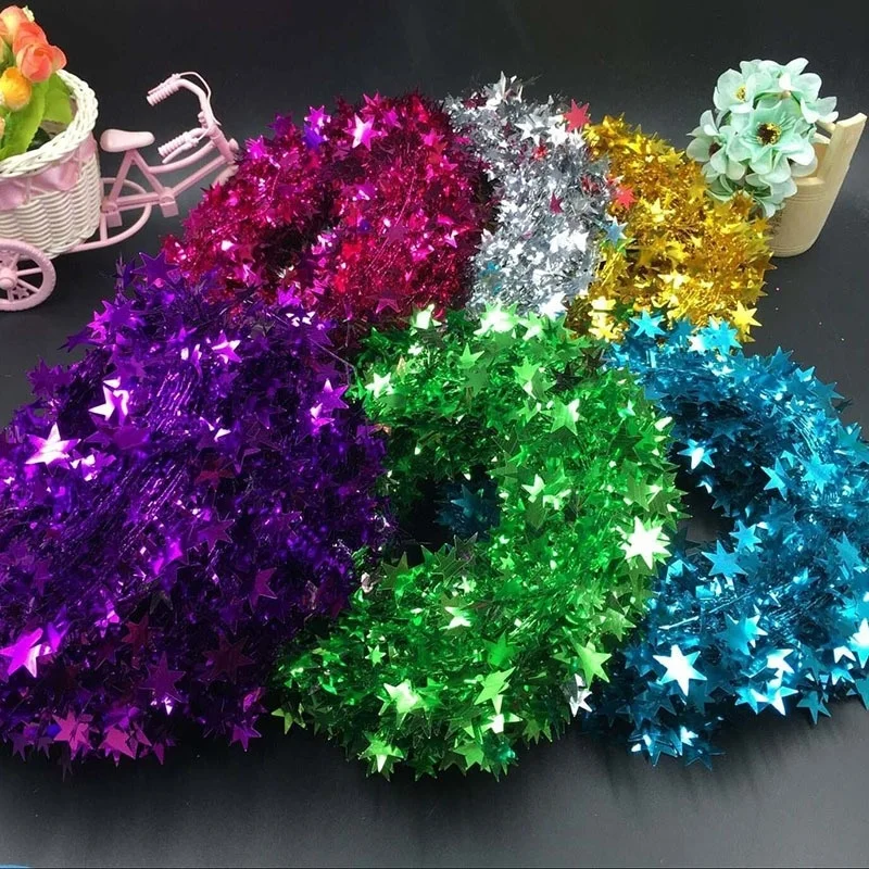 

Christmas Tree Pendant Wire Five-pointed Star Glitter Pull Flower Zipper Leaf Garland Decoration For Home