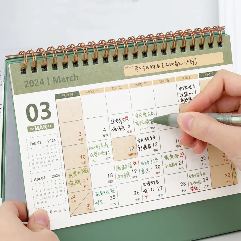 Custom 2023 2024 Desk Calendar Gold Foil Hardcover Delicate Mini Desktop Note Coil Schedule Plan Book Office School Supplies