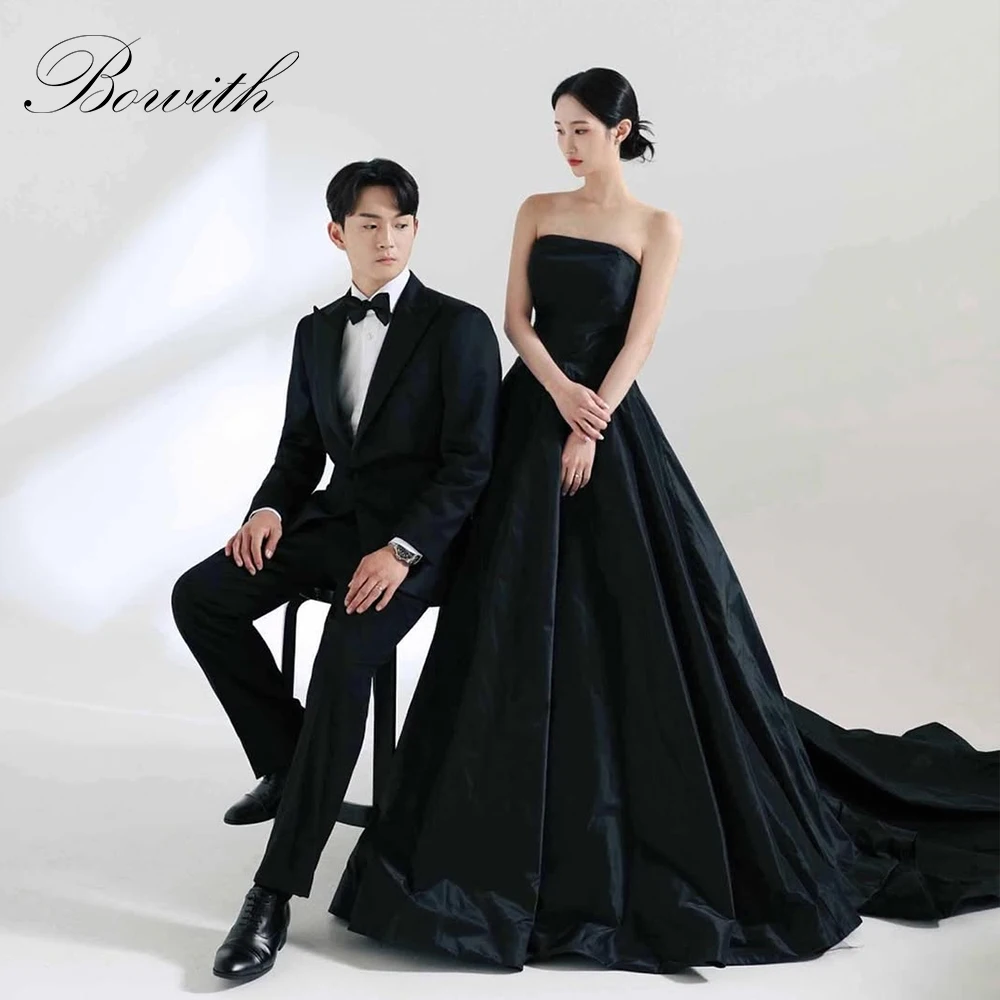 

Bowith Black Wedding Dresses Korean Style Strapless Elegant Taffeta Bridal Ball Gown Customized Wedding Snap Dresses 2025