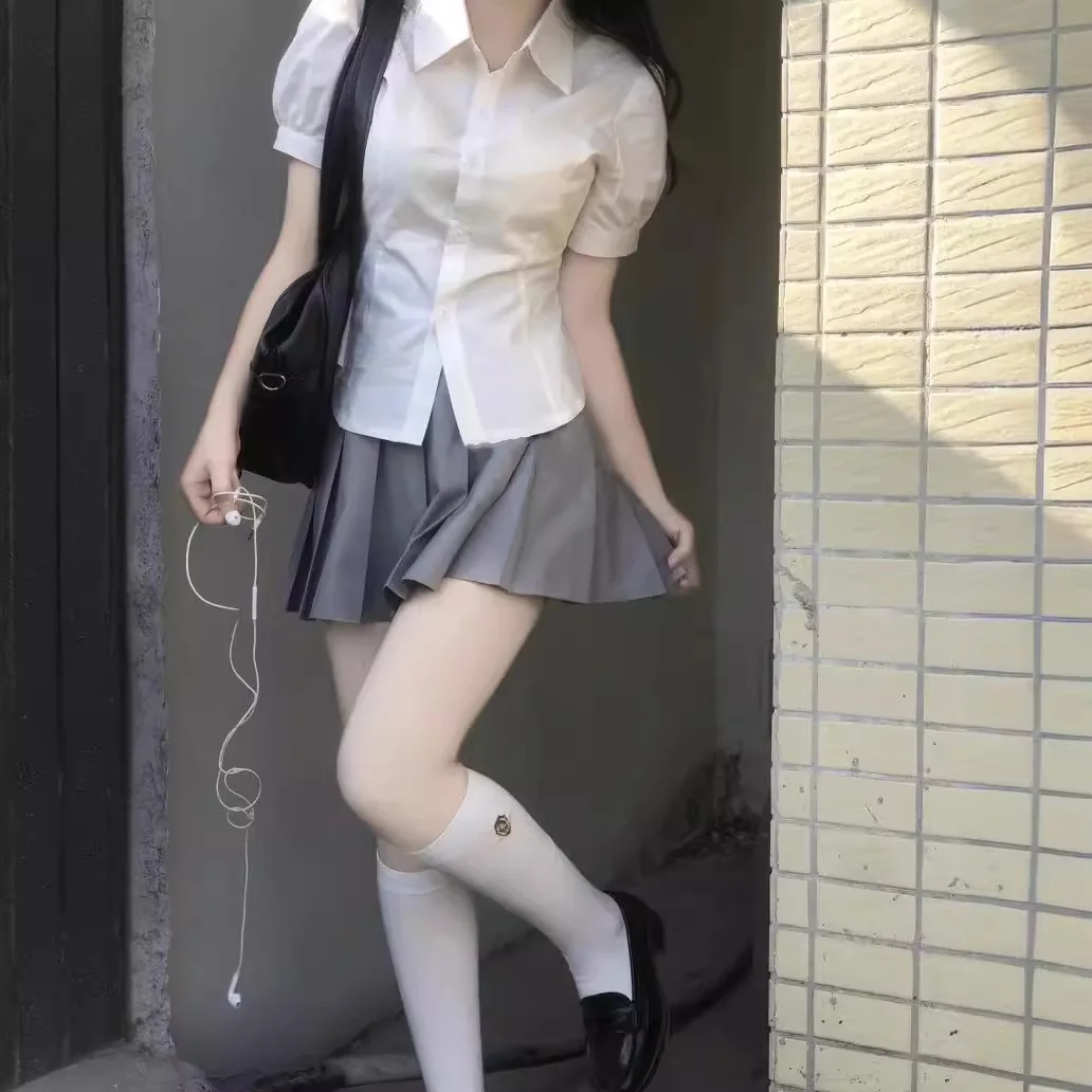 

Original Preppy Style Jk Uniform Women's Short Sleeve Shirt Waist-fitted Puff Sleeve White Puff Sleeve For Summer Fashion