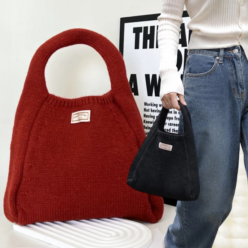 Korean-style Ins Colorful Knitted Small Handbag Versatile Storage Bag Autumn Winter Women Portable Cute Tote Wristlet Bag 2026