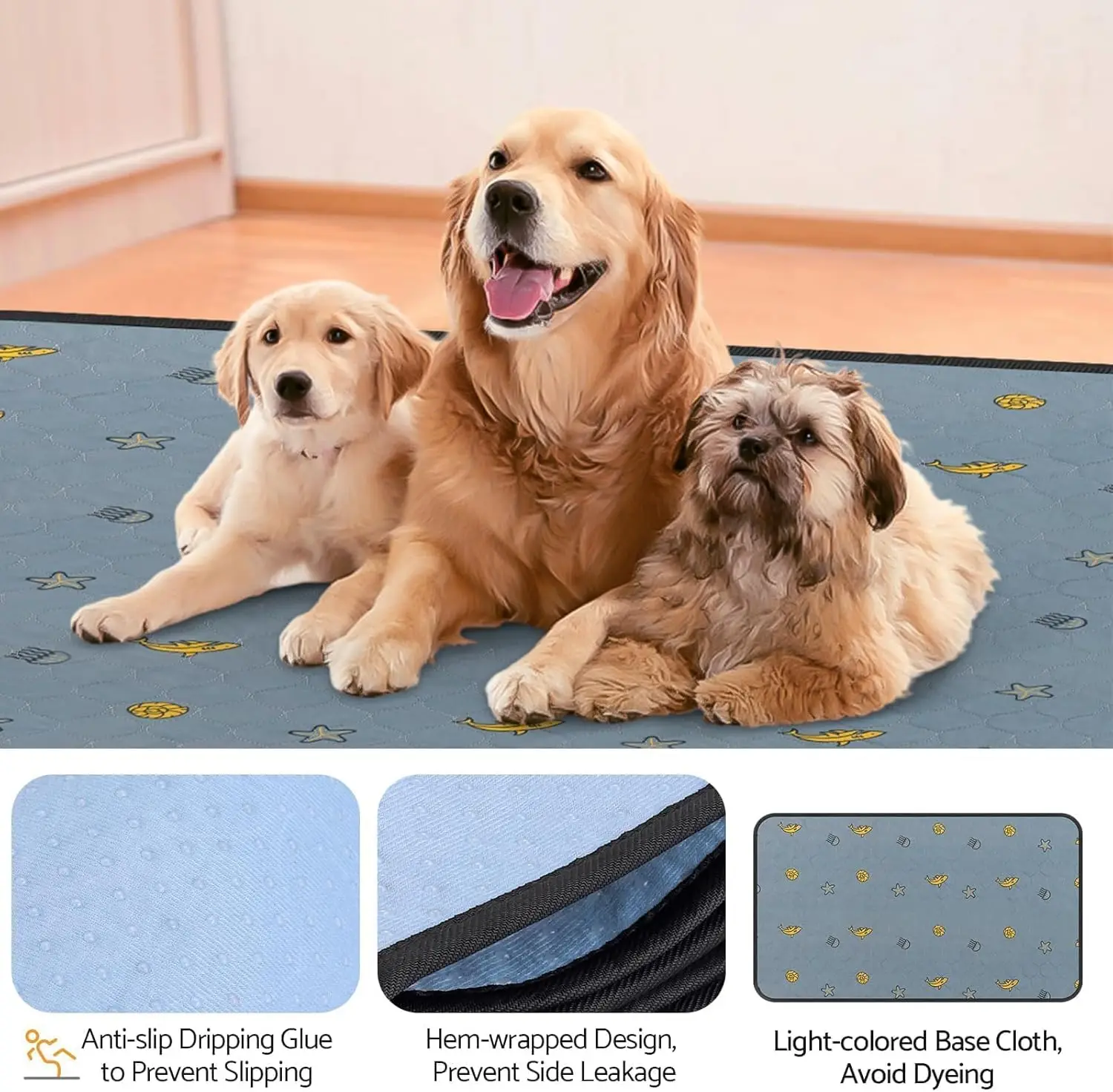 Cuscinetti per pipì lavabili riutilizzabili da 49x66 pollici 1 confezione Cuscinetti per addestramento super assorbenti, impermeabili e antiscivolo per cuccioli