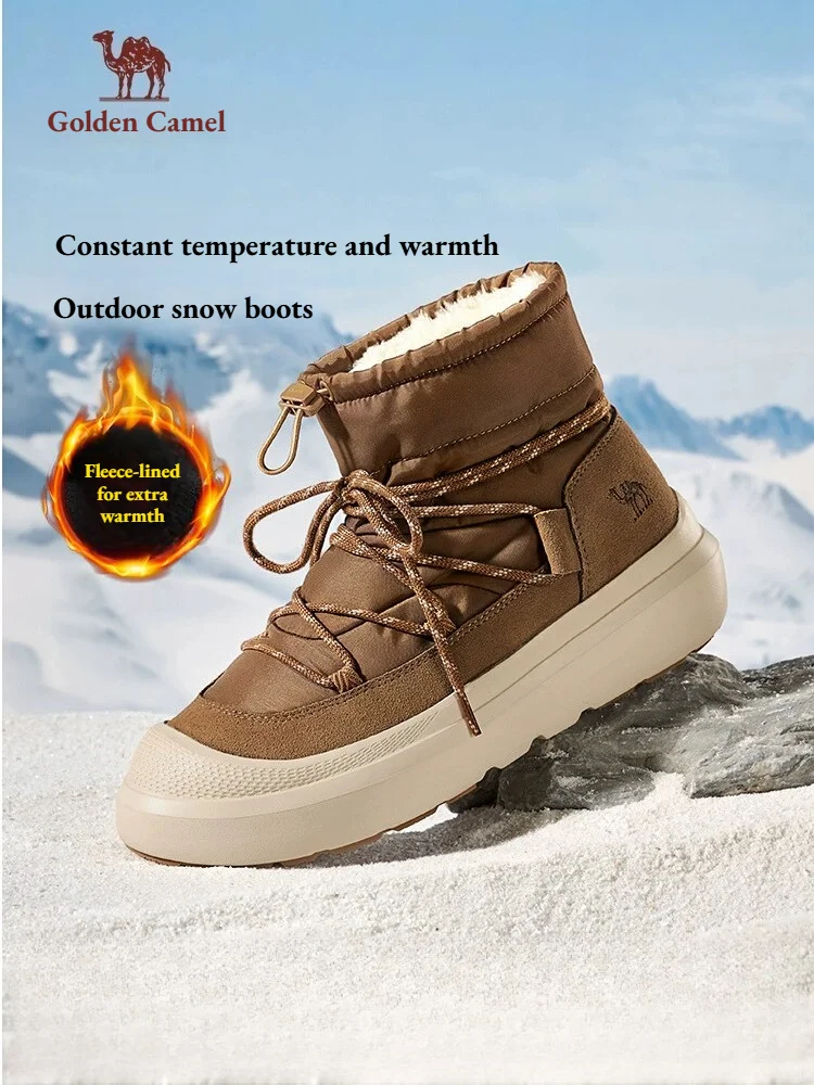 Golden Camel Men's High-top Snow Boots 2026 Winter New Thick-Soled Velvet Warm Non-Slip Cotton Shoes Outdoor Casual Sneakers