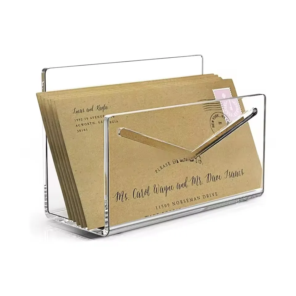 1 Pc Acrylic Office Desktop Storage Rack Clear Mail Letter Organizer Desktop File Envelope Storage Rack Mail Holder
