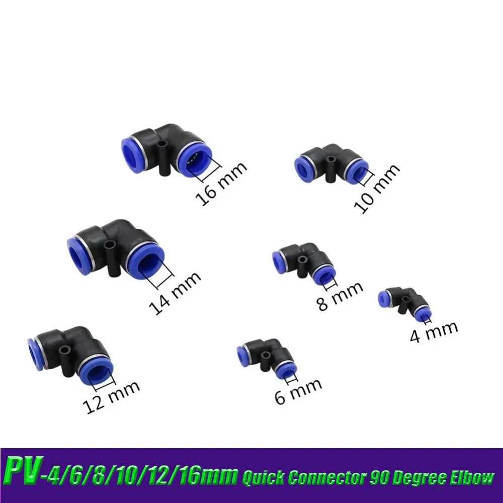 

1-100pc/lot PV/PVG Elbow Pneumatic Quick Connector Plastic 4 6 8 10 12 14 16MM Pipe Air Parts Pipe Push In Water Quick Connector